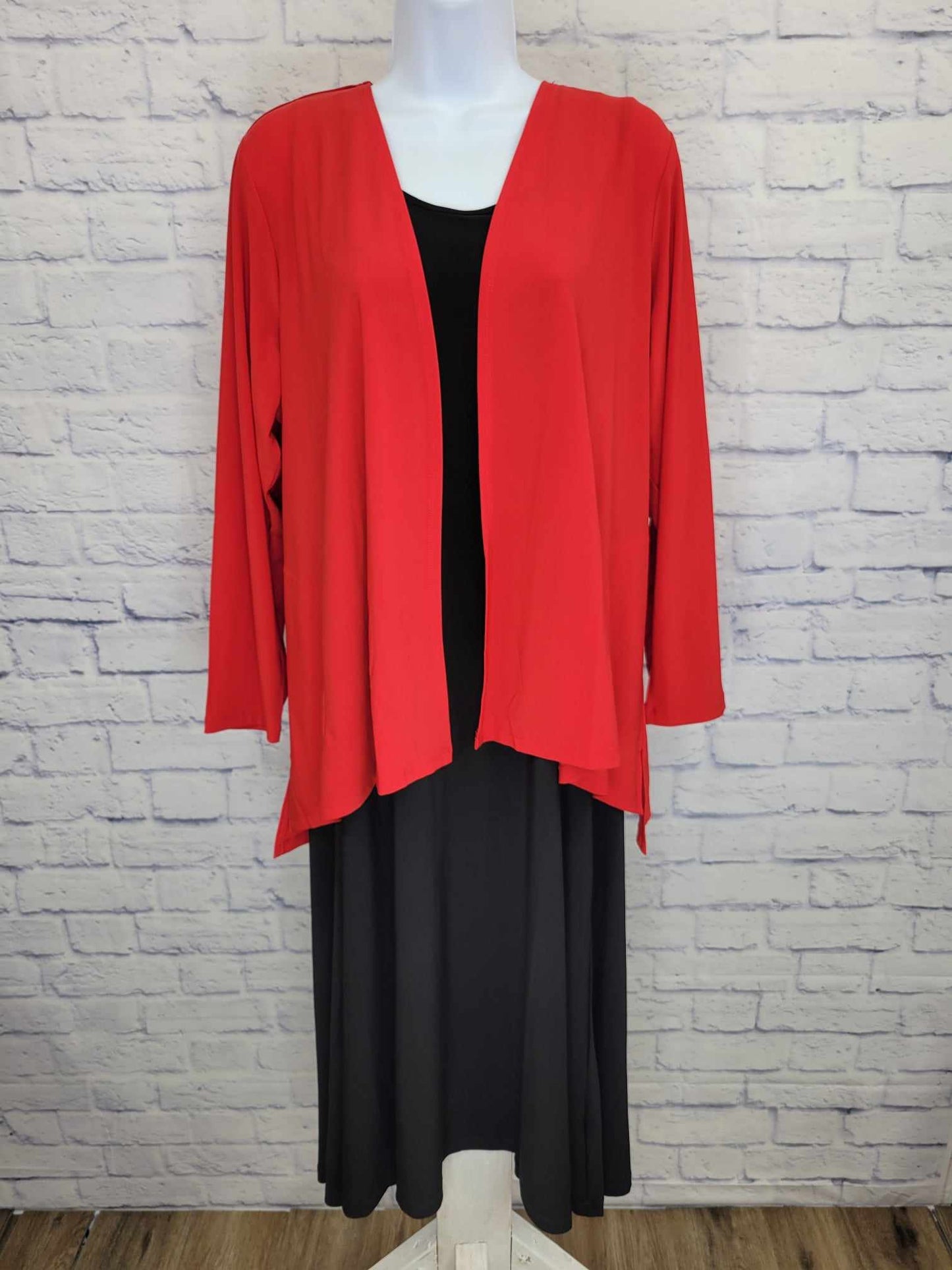 XLARGE RED/BLACK A495944 Attitudes by Renee Petite Como Jersey Midi Dress & Cardigan Set