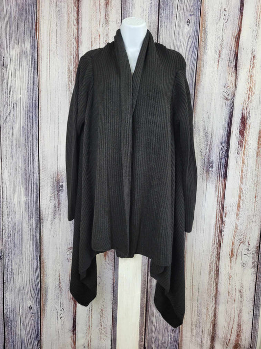 MEDIUM BLACK A390288 Joan Rivers Plush Ribbed Waterfall Front Cardigan