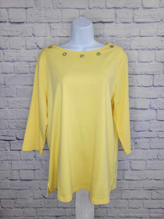 XXSMALL YELLOW A493087 Quacker Factory Boat Neck 3/4 Sleeve Top