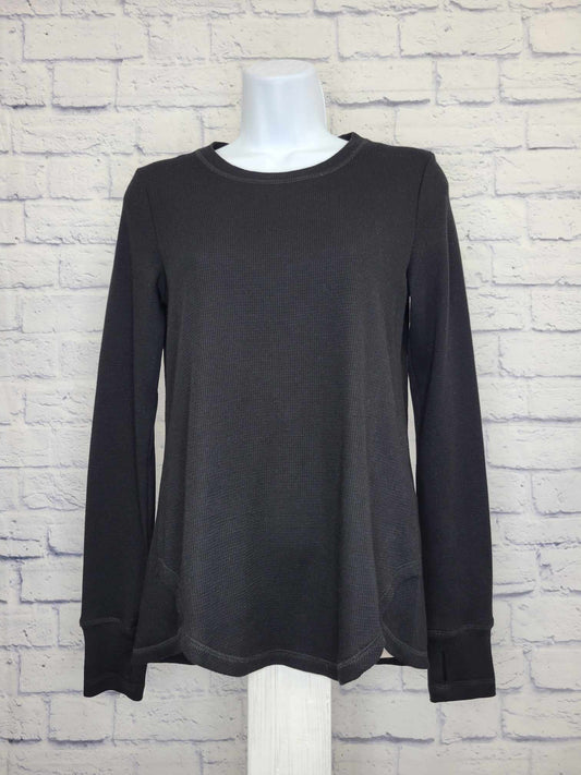 SMALL BLACK A463117 Susan Graver SG Sport Thermal Knit Top with Thumbhole Detail