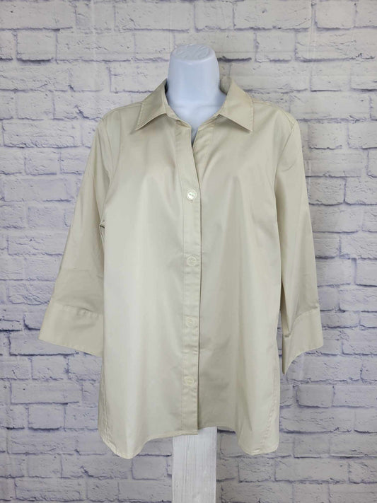 LARGE KHAKI A596282 Denim & Co. Coolmax Cotton Shirt