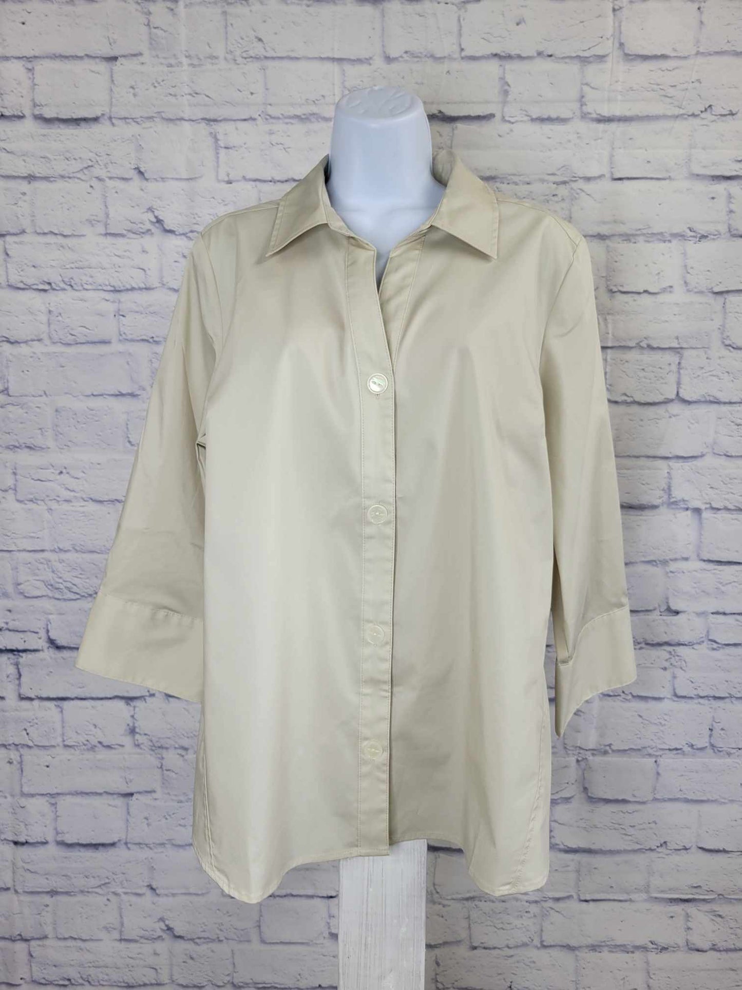 SMALL KHAKI A596282 Denim & Co. Coolmax Cotton Shirt