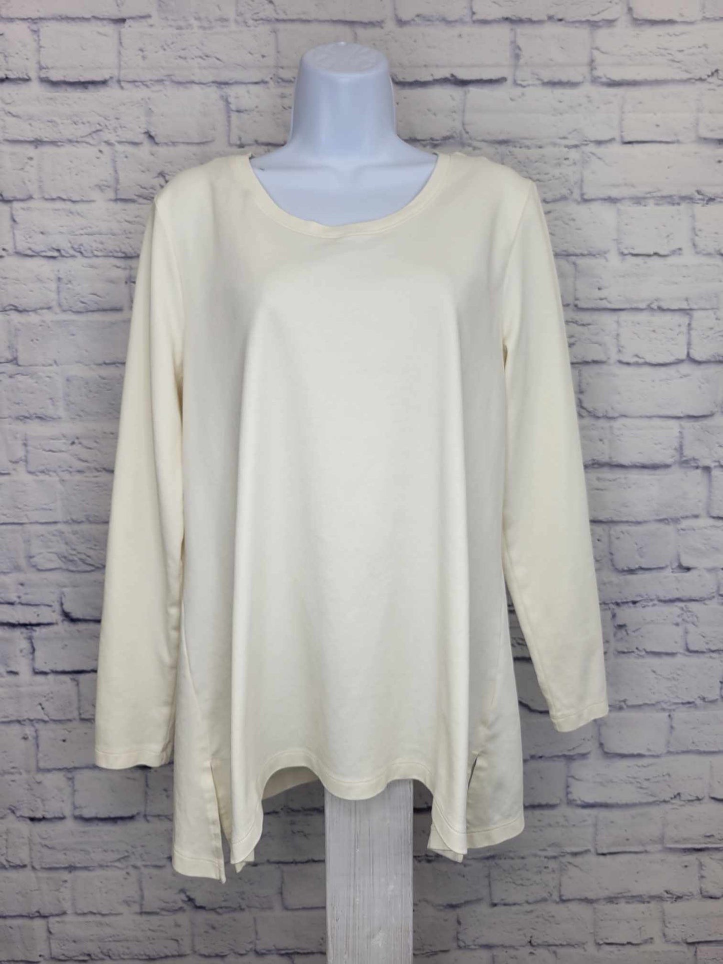 LARGE CREAM A561396 Isaac Mizrahi Live! Essentials Pima Cotton Scoop Neck Top