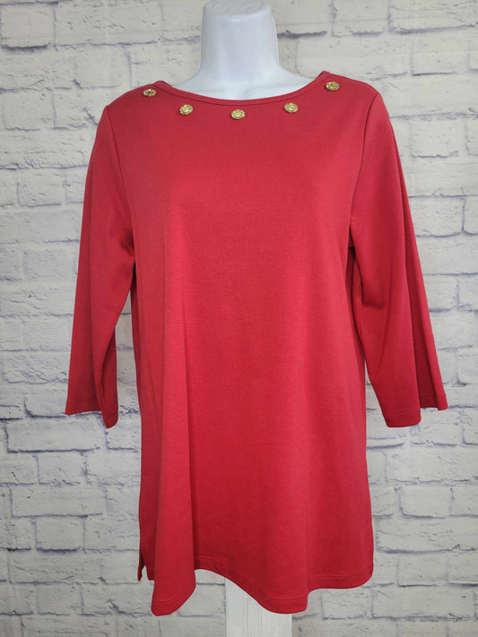 SMALL RED A493087 Quacker Factory Boat Neck 3/4 Sleeve Top