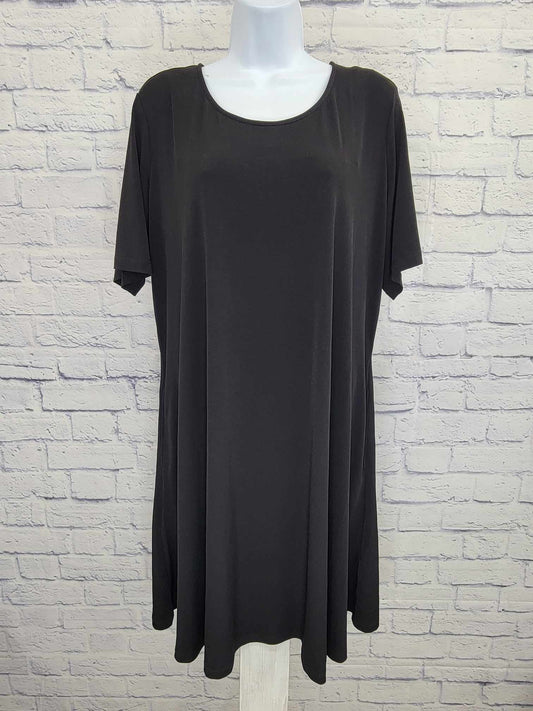 SMALL BLACK A596328 Susan Graver Petite Liquid Knit Fit & Flare Dress