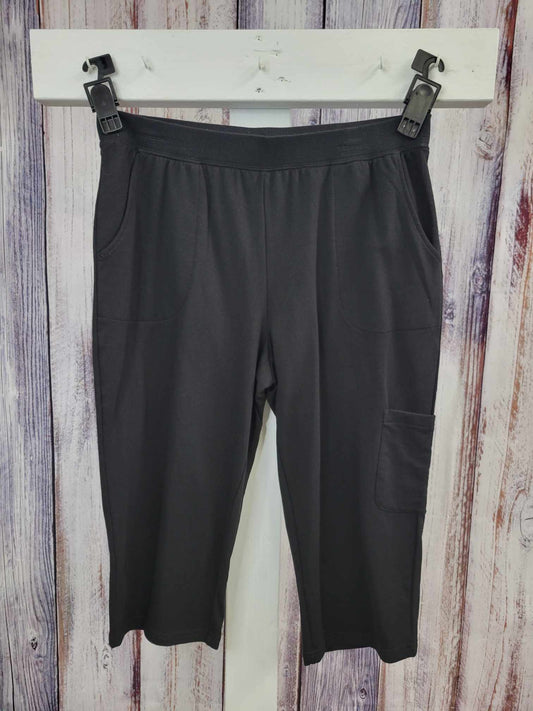 LARGE BLACK A275283 Denim & Co. Active French Terry Cargo Capri Pants