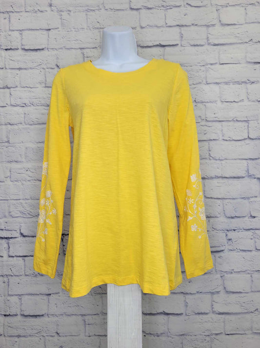 XXSMALL YELLOW A567183 Susan Graver Weekend Regular Textured Cotton Tunic w/Sleeve Embroidery