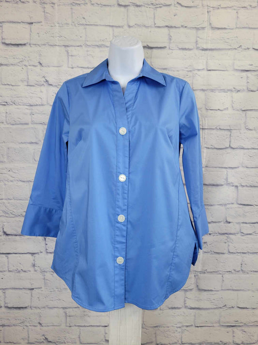 SMALL MARINE BLUE A596282 Denim & Co. Coolmax Cotton Shirt