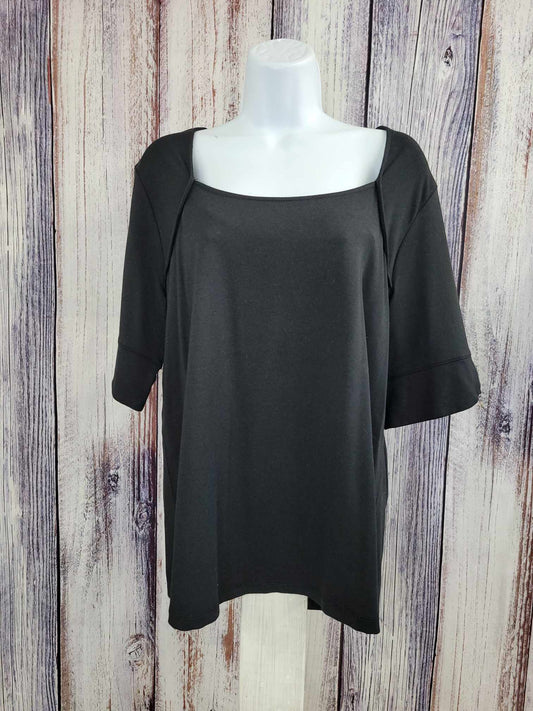 LARGE BLACK A572634 Isaac Mizrahi Live! Wrapped Neckline Top with Tulip Sleeve Detail