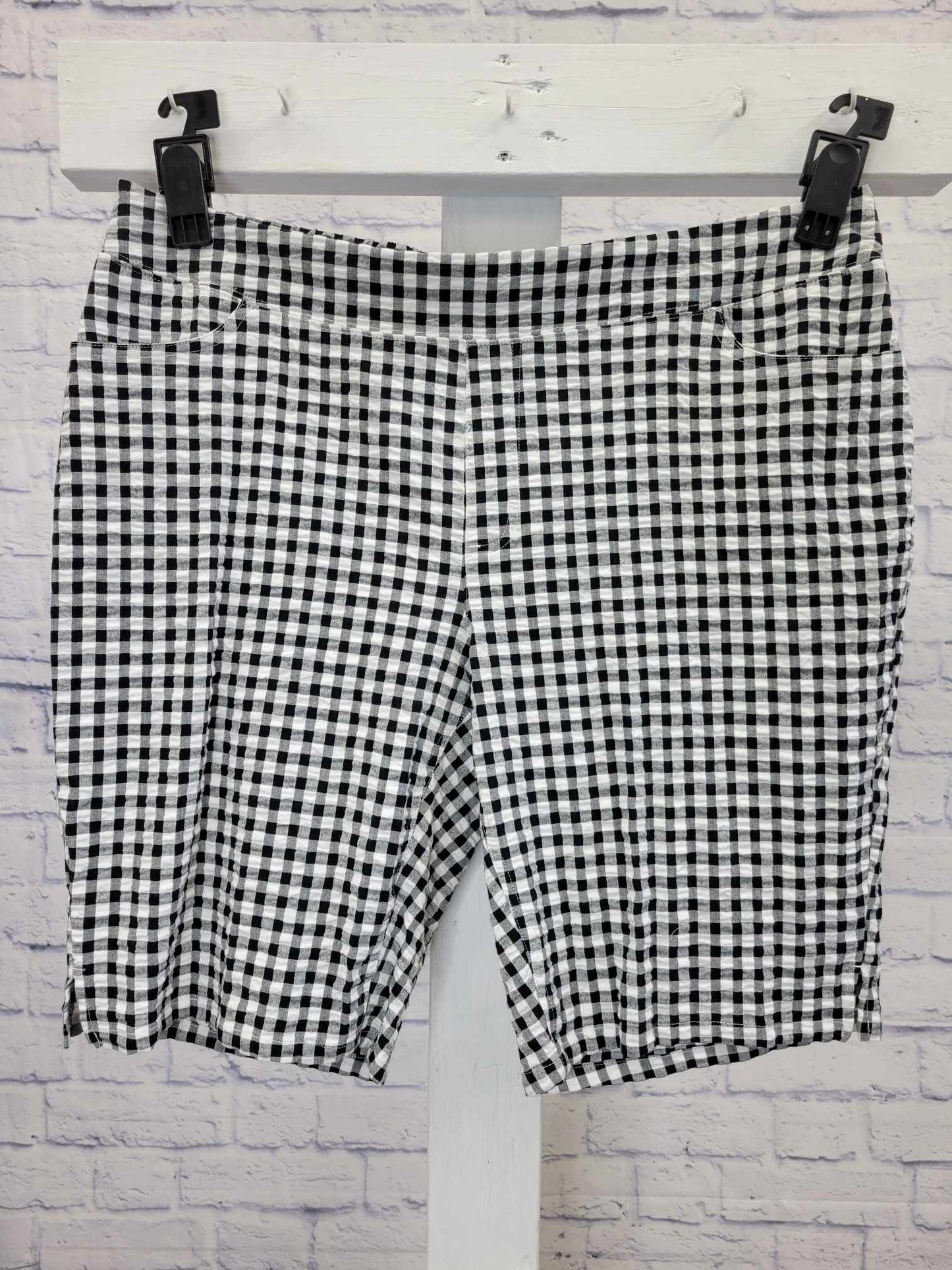 XLARGE BLACK A588135 Denim & Co. Gingham Seersucker Petite Bermuda Short