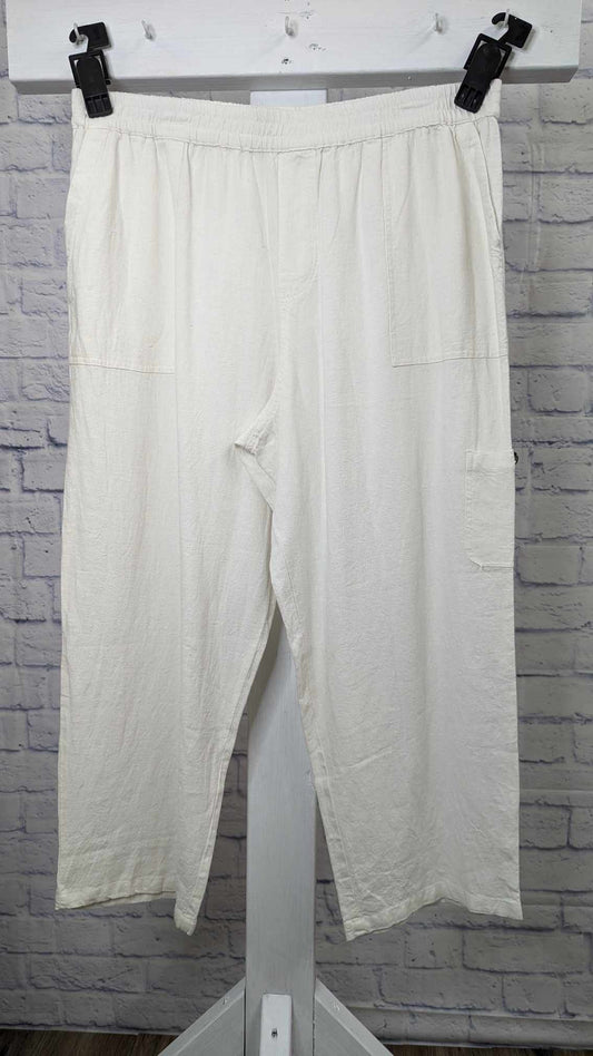 LARGE WHITE A498821 Susan Graver Regular Pure Easy Linen Utility Crop Pant