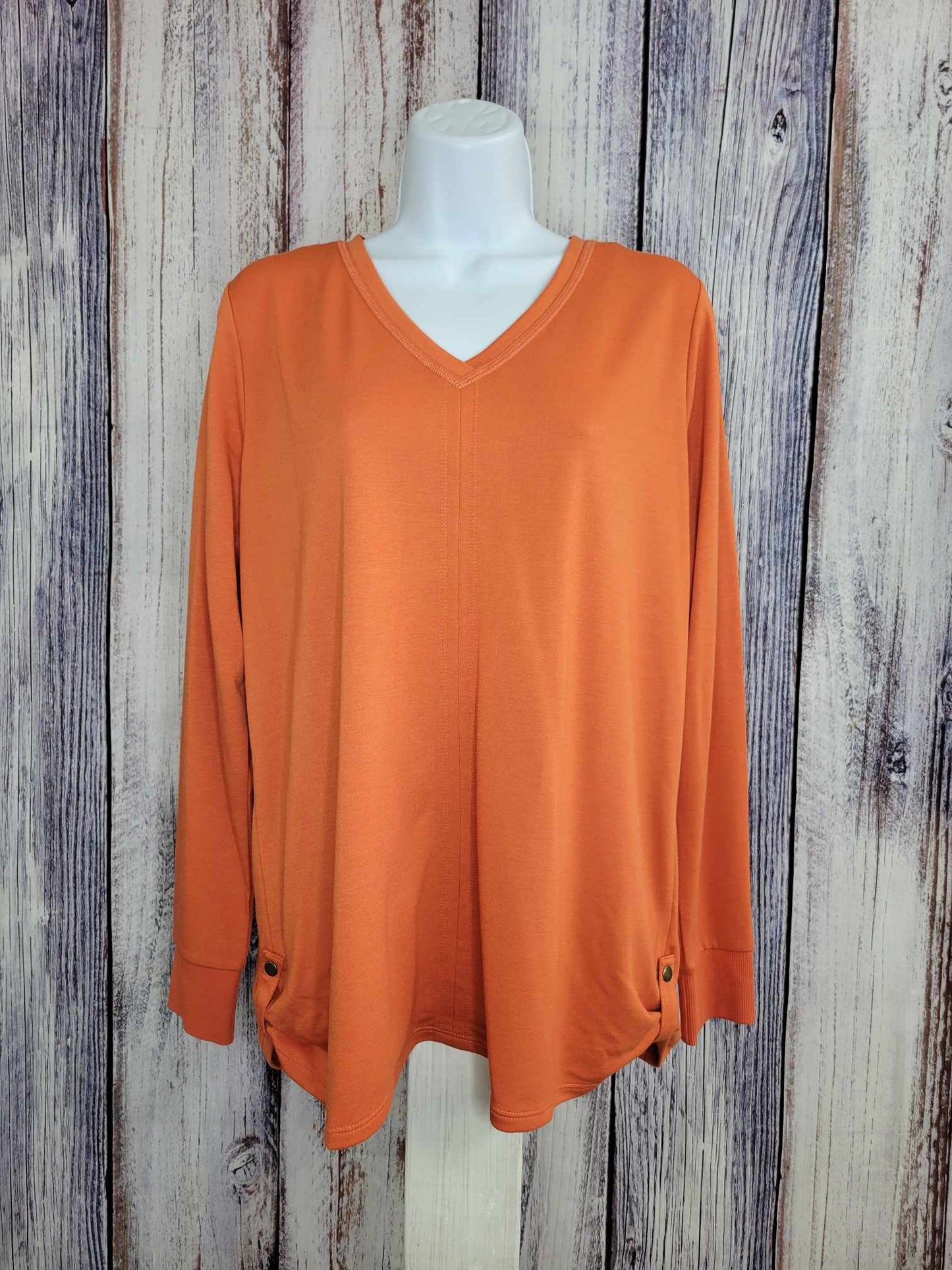 SMALL PAPRIKA A609974 Belle by Kim Gravel Snap to It Side Tab V Neck Top