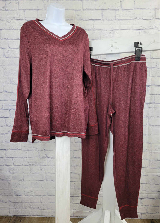 SMALL BURGUNDY A516684 Cuddl Duds Regular Sound Sleep Pajama Set with Stitch Detail