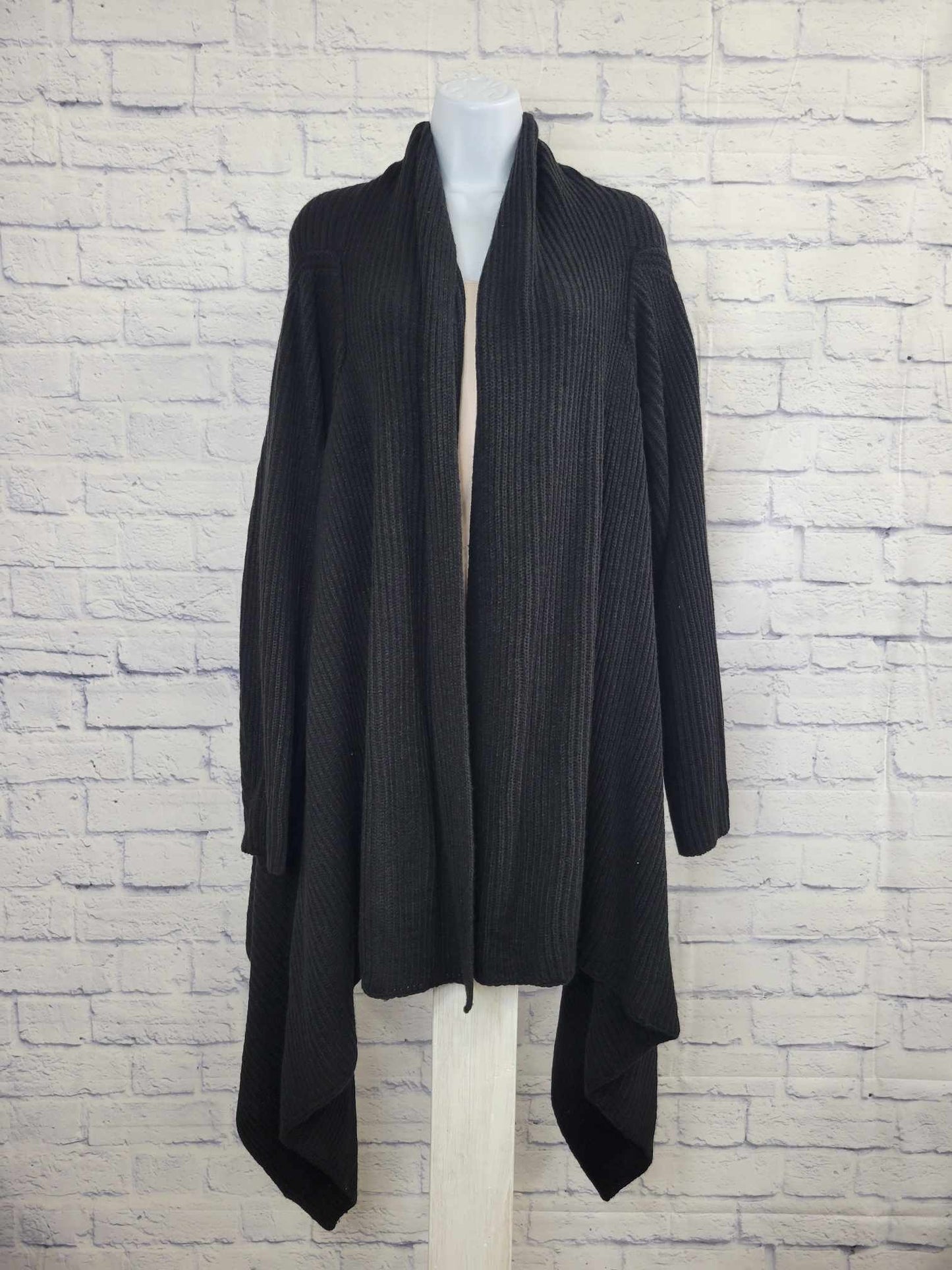 XLARGE BLACK A390288 Joan Rivers Plush Ribbed Waterfall Front Cardigan