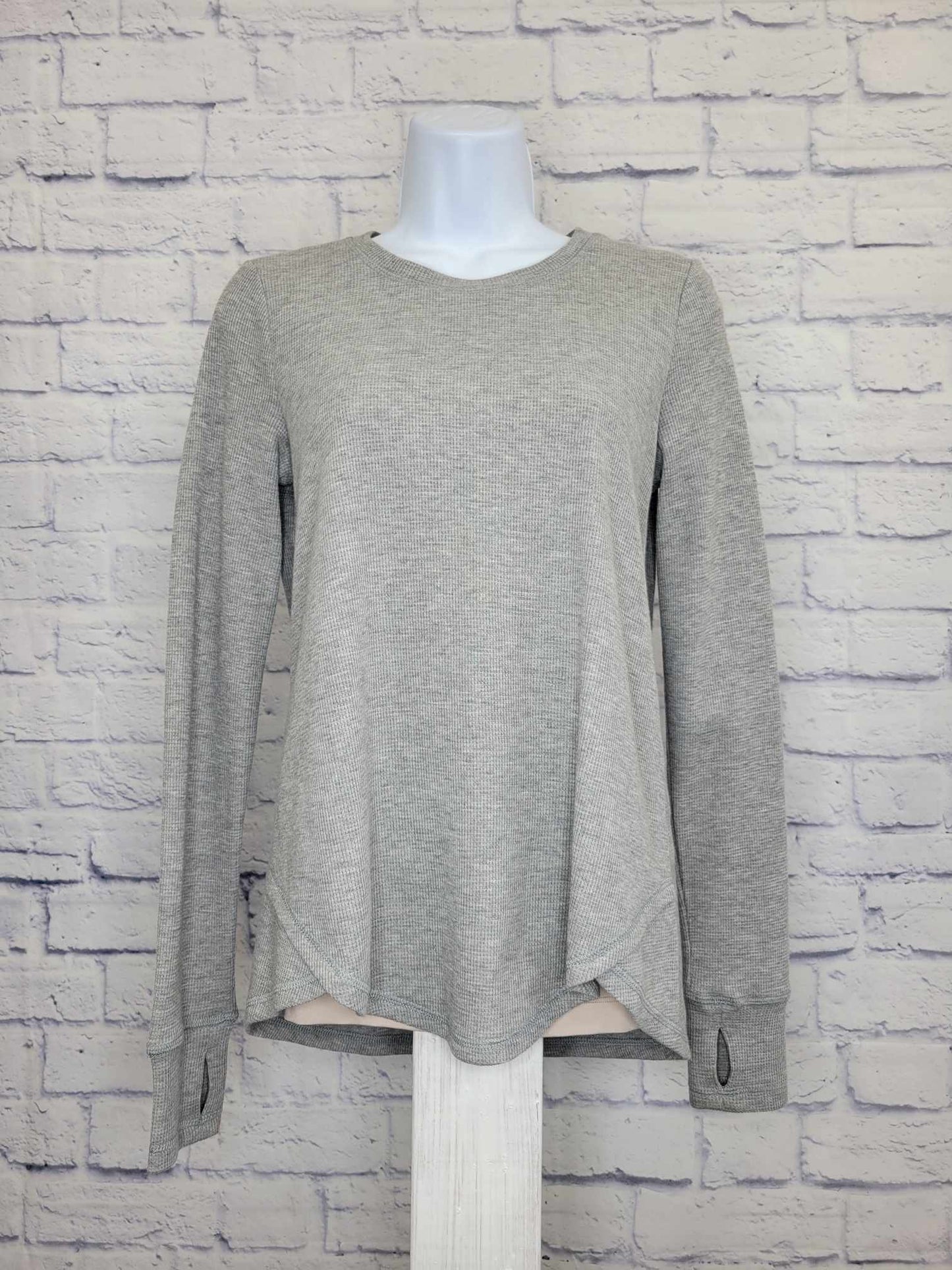 MEDIUM HTHR GREY A463117 Susan Graver SG Sport Thermal Knit Top with Thumbhole Detail