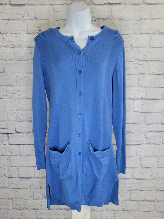 XXSMALL BLUE A375675 Isaac Mizrahi Live! Long Button Front Cardigan Sweater