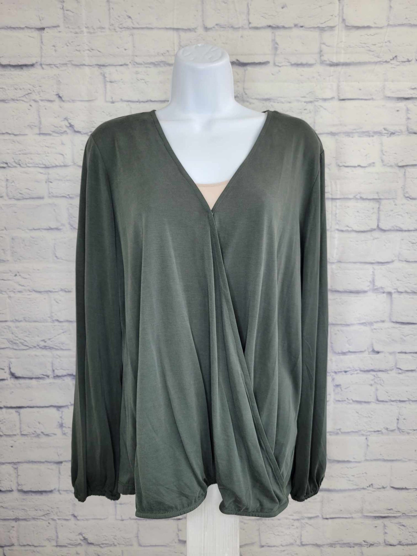 XXSMALL WASHED PINE A451978 Susan Graver Sueded Jersey Faux Wrap Top