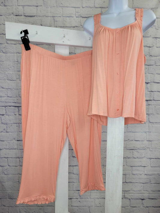 XLARGE PEACH A498732 AnyBody Ruffle Tank and Cropped Pant