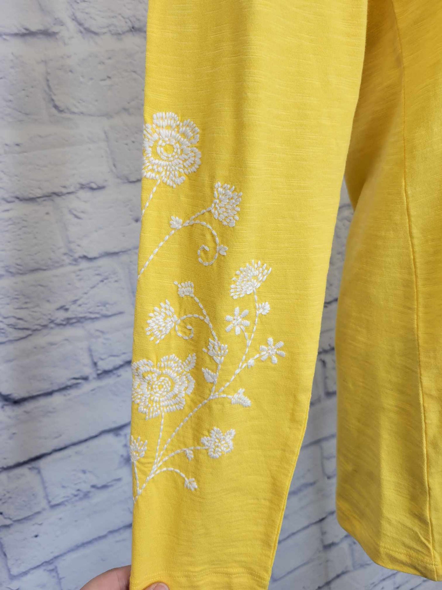 XXSMALL YELLOW A567183 Susan Graver Weekend Regular Textured Cotton Tunic w/Sleeve Embroidery