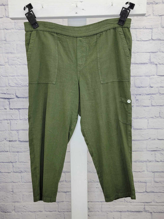 XLARGE OLIVE A498822 Susan Graver Petite Pure Easy Linen Utility Crop Pant