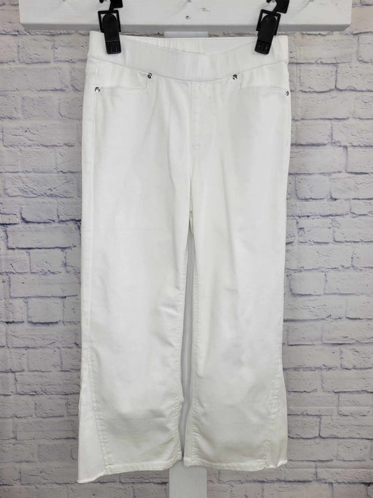 2P WHITE A598278 Isaac Mizrahi Live! Petite White True Denim Crop Wide Leg Jeans