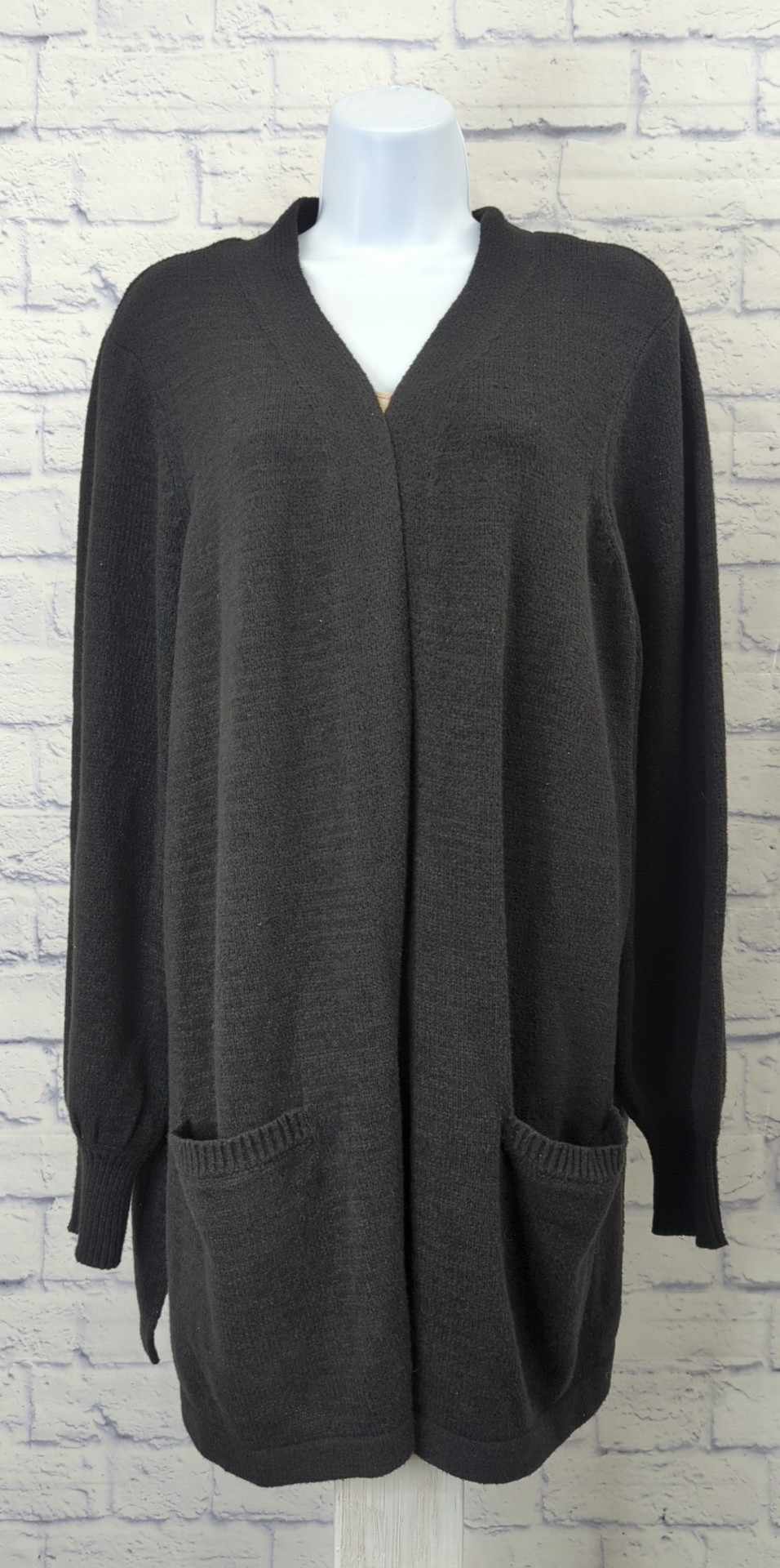 1X BLACK A373430 AnyBody Sweater Knit Open-Front Cardigan