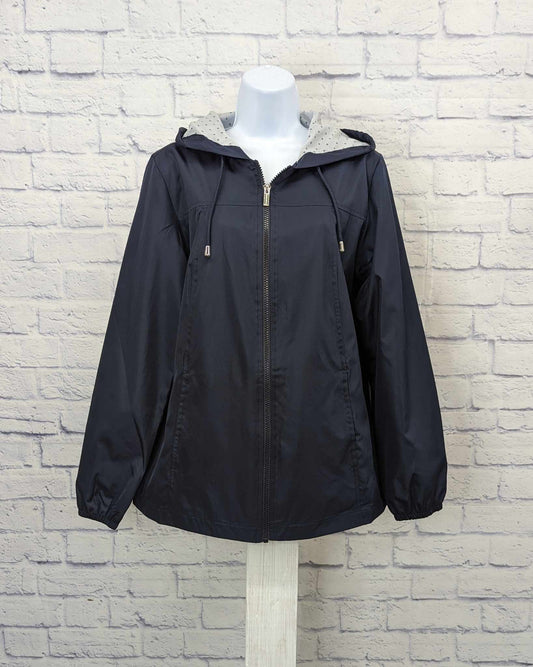 XXSMALL NAVY A470640 Susan Graver Water Resistant Windbreaker with Dot Lining