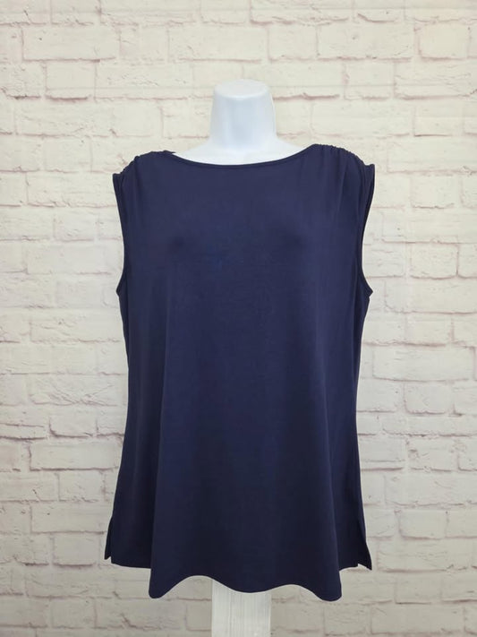 SMALL NAVY A637013 BEAUTIFUL by Lawrence Zarian Gathered Shoulder Tank Top