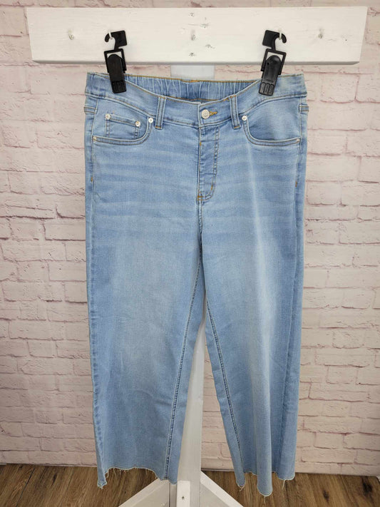 BLEACHED A393117 Denim & Co. Easy Stretch Denim Cropped Wide Leg Jeans with Fray Hem DEFECTIVE (MULTIPLE SIZES AVAILABLE)