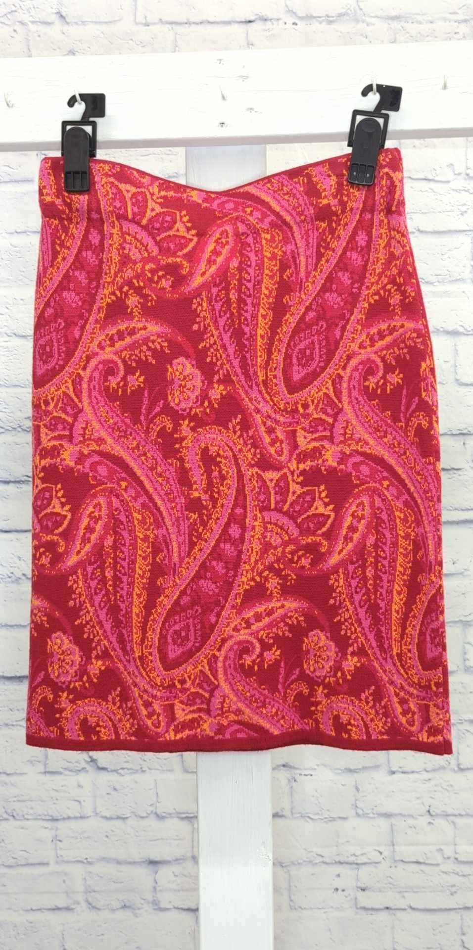 SMALL WINE PAISLEY A544613 Isaac Mizrahi Live! Jacquard Sweater Skirt with Side Slits