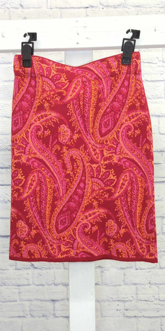 XLARGE WINE PAISLEY A544613 Isaac Mizrahi Live! Jacquard Sweater Skirt with Side Slits