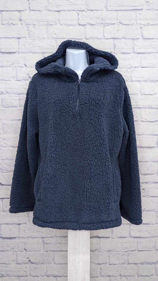 XSMALL BLUE A386546 Koolaburra by UGG Cozy Brushed Back Sherpa 1/4 Zip Hoodie