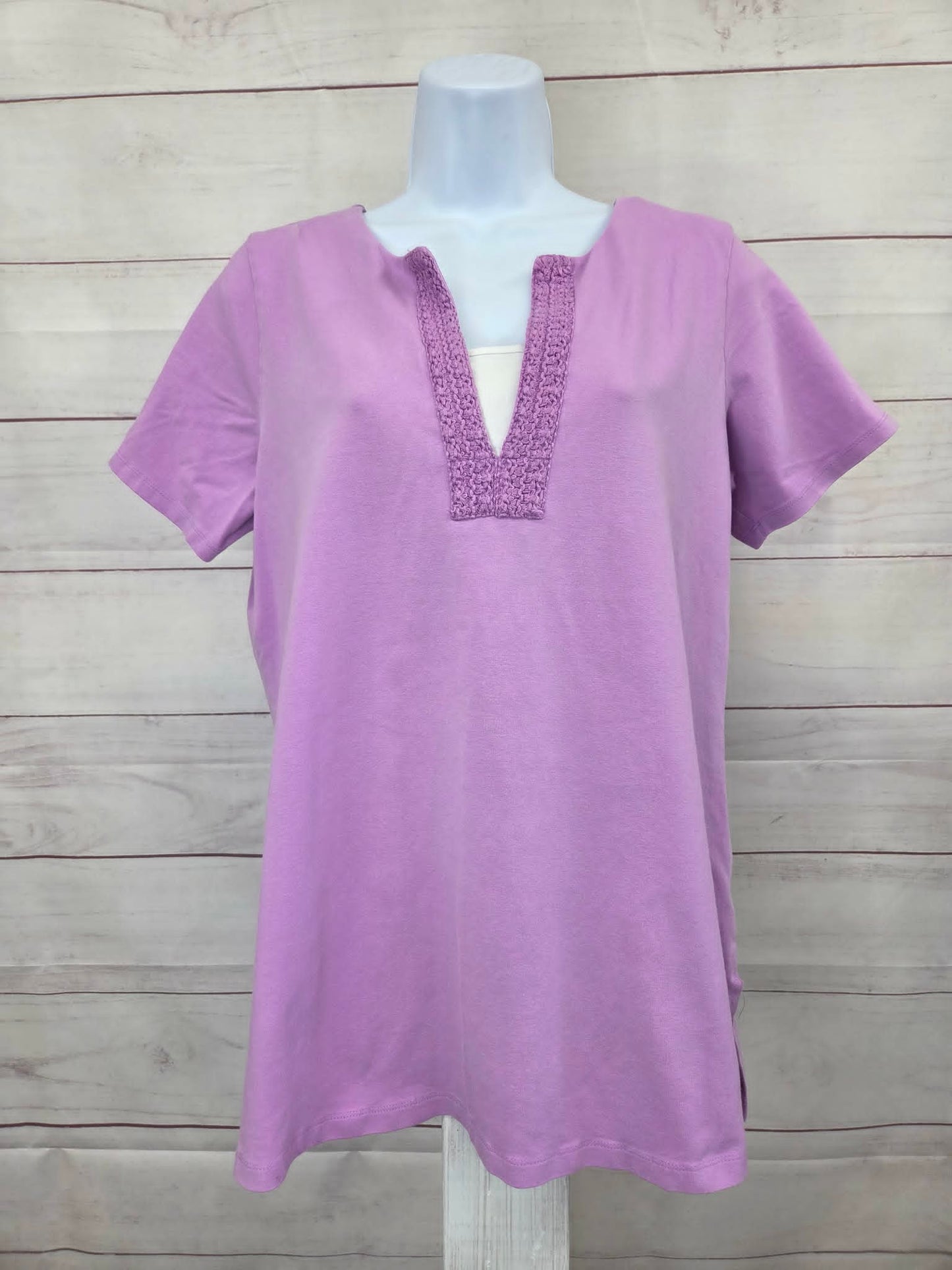 LARGE A10032 Denim & Co. Stretch Crochet Trim Duet Tunic