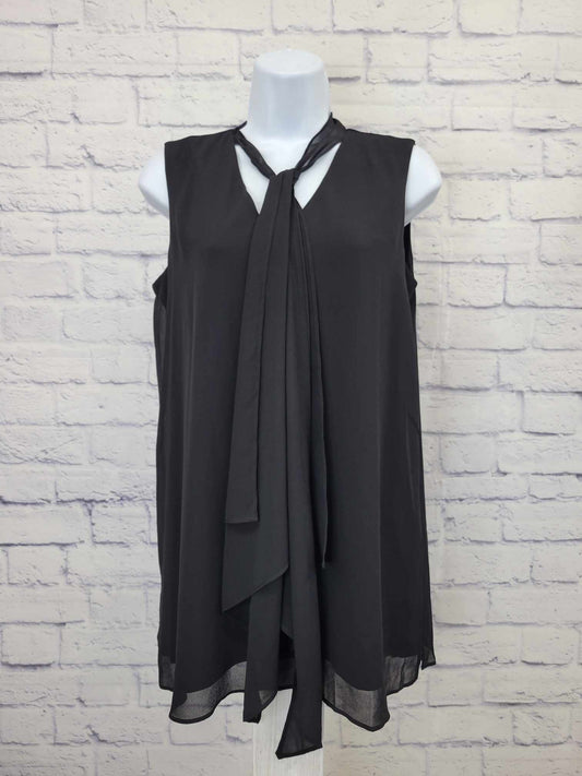 XSMALL BLACK A380022 Susan Graver Chiffon Sleeveless Tunic with Chiffon Accents