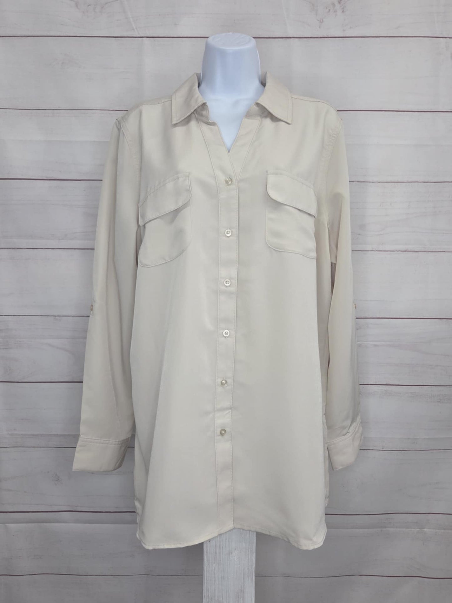 LARGE STONE A702869 Denim & Co. Essentials Original Button Front Utility Tunic