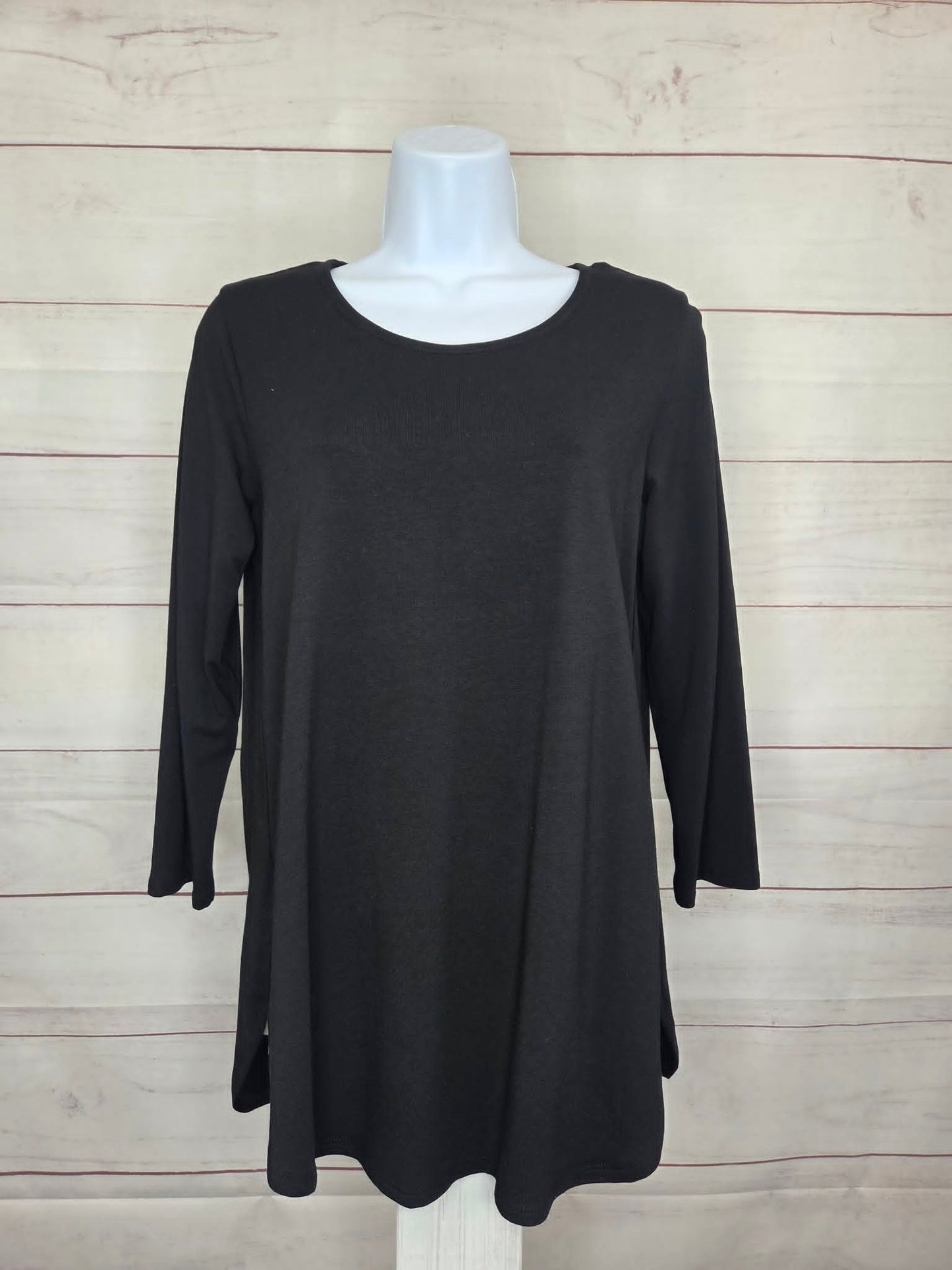 SMALL BLACK A390479 Susan Graver Weekend Essentials Regular Comfy Cotton Tunic