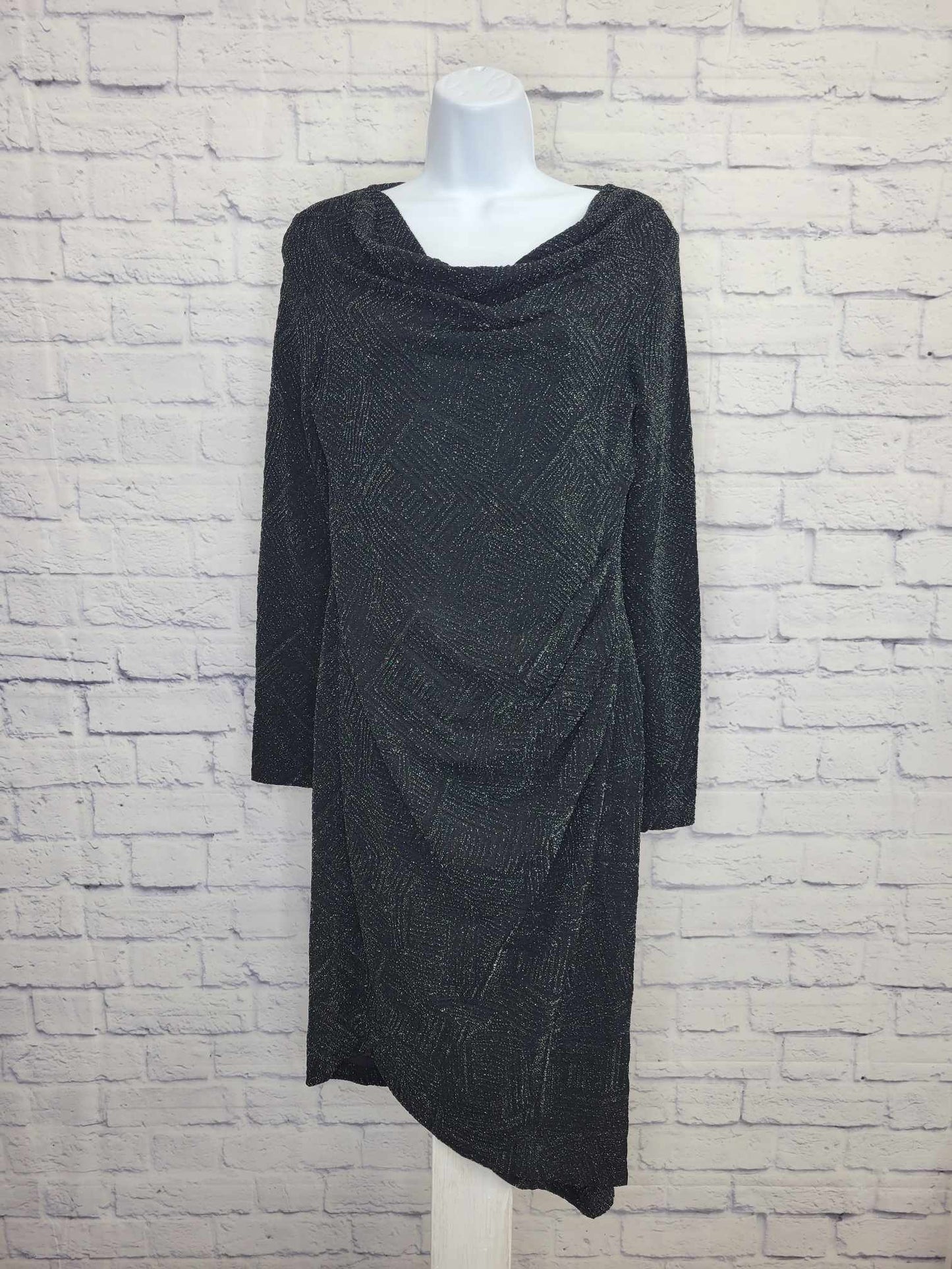 XSMALL BLACK A628201 Dennis Basso Regular Lurex Knit Asymmetrical Dress