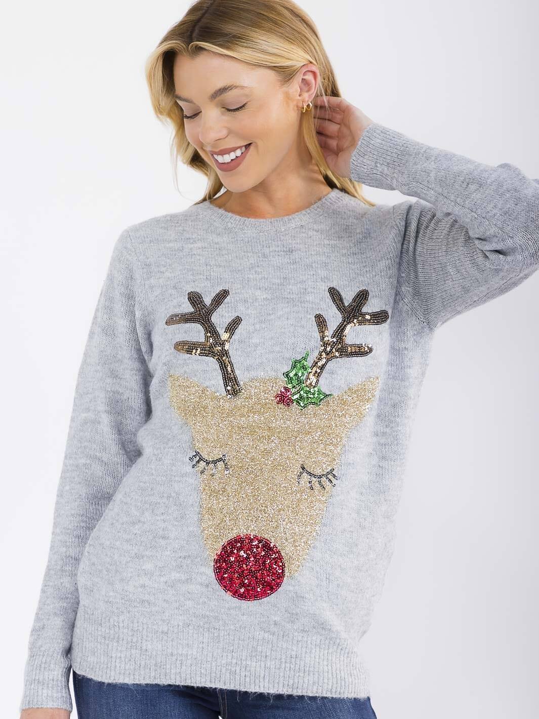 Women's Grey Reindeer Sweater