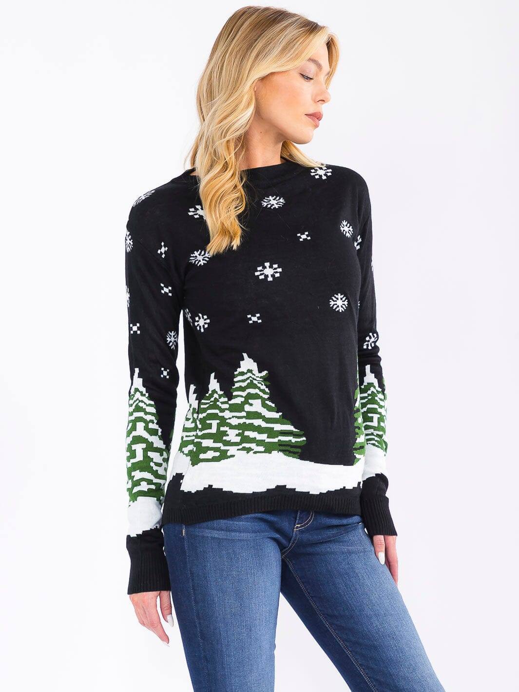 Women's Black Winter Tree Sweater