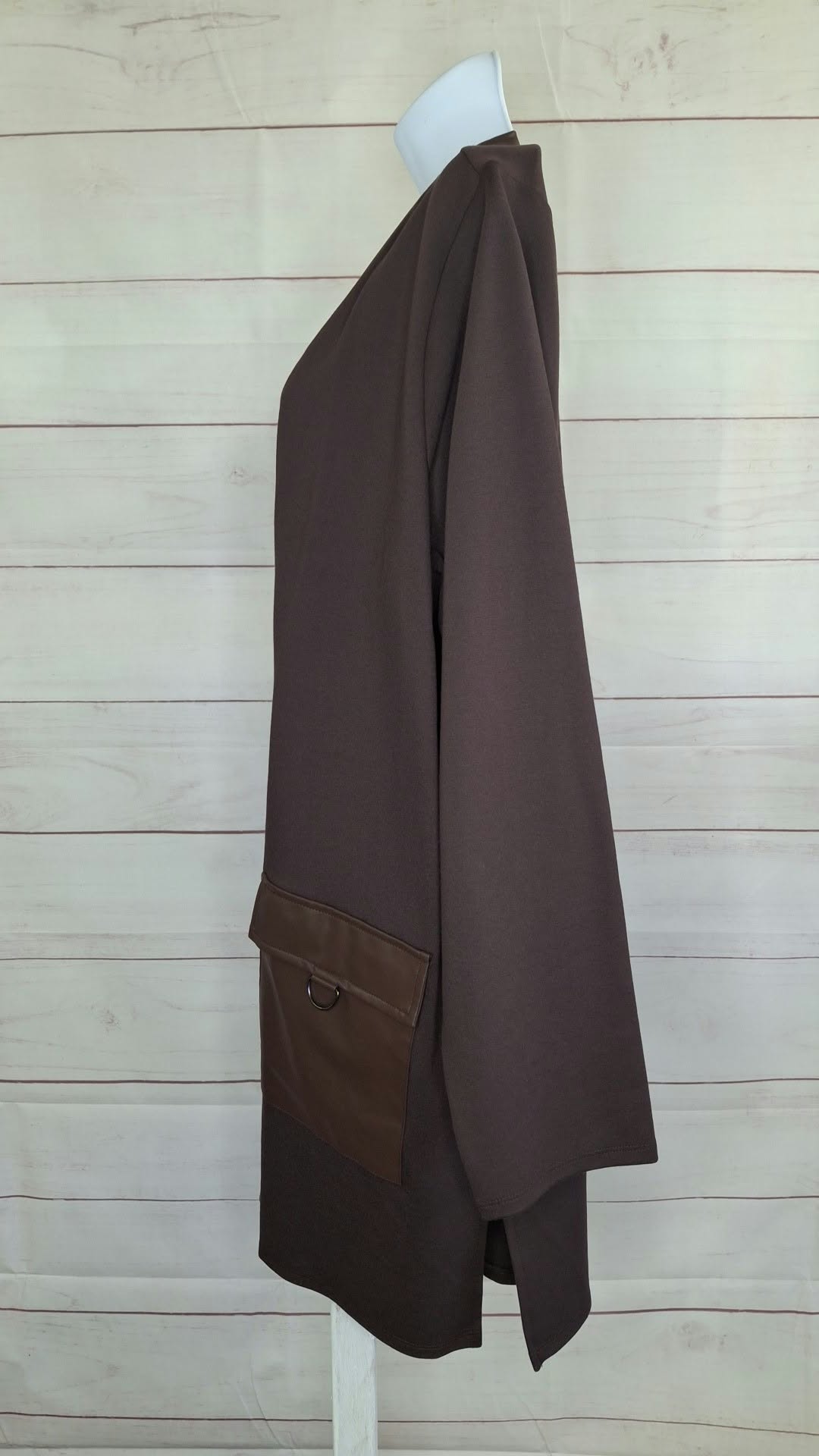 1X CHOCOLATE A707197 Belle by Kim Gravel Regular Ponte Duster with Faux Leather Trim