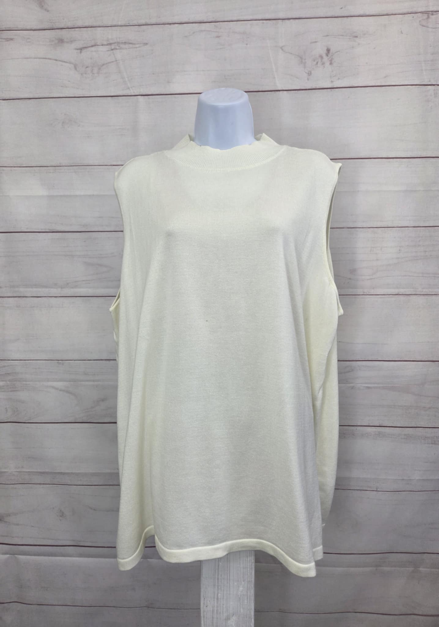 2X IVORY A702864 Joan Rivers Wardrobe Builders Mock Neck Sleeveless Swtr