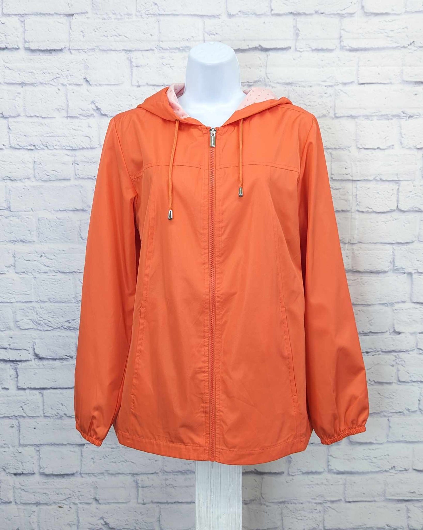 XXSMALL HOT CORAL A470640 Susan Graver Water Resistant Windbreaker with Dot Lining