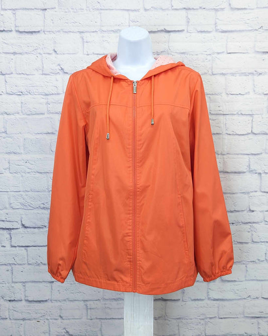 XXSMALL HOT CORAL A470640 Susan Graver Water Resistant Windbreaker with Dot Lining