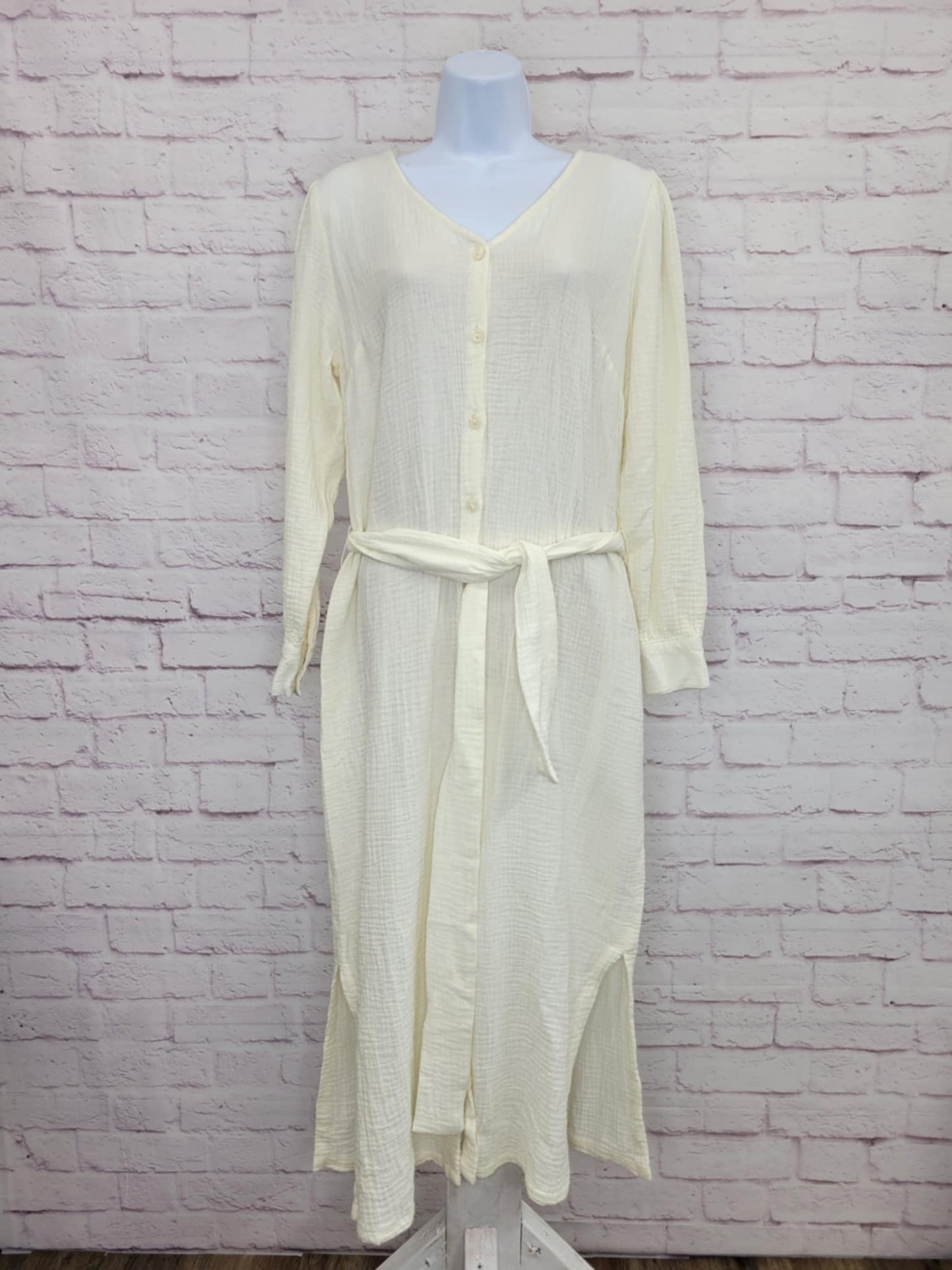 XSMALL PRISTINE A647723 Peace Love World Boheme Petite Gauze Button-Front Tie-Waist Dress