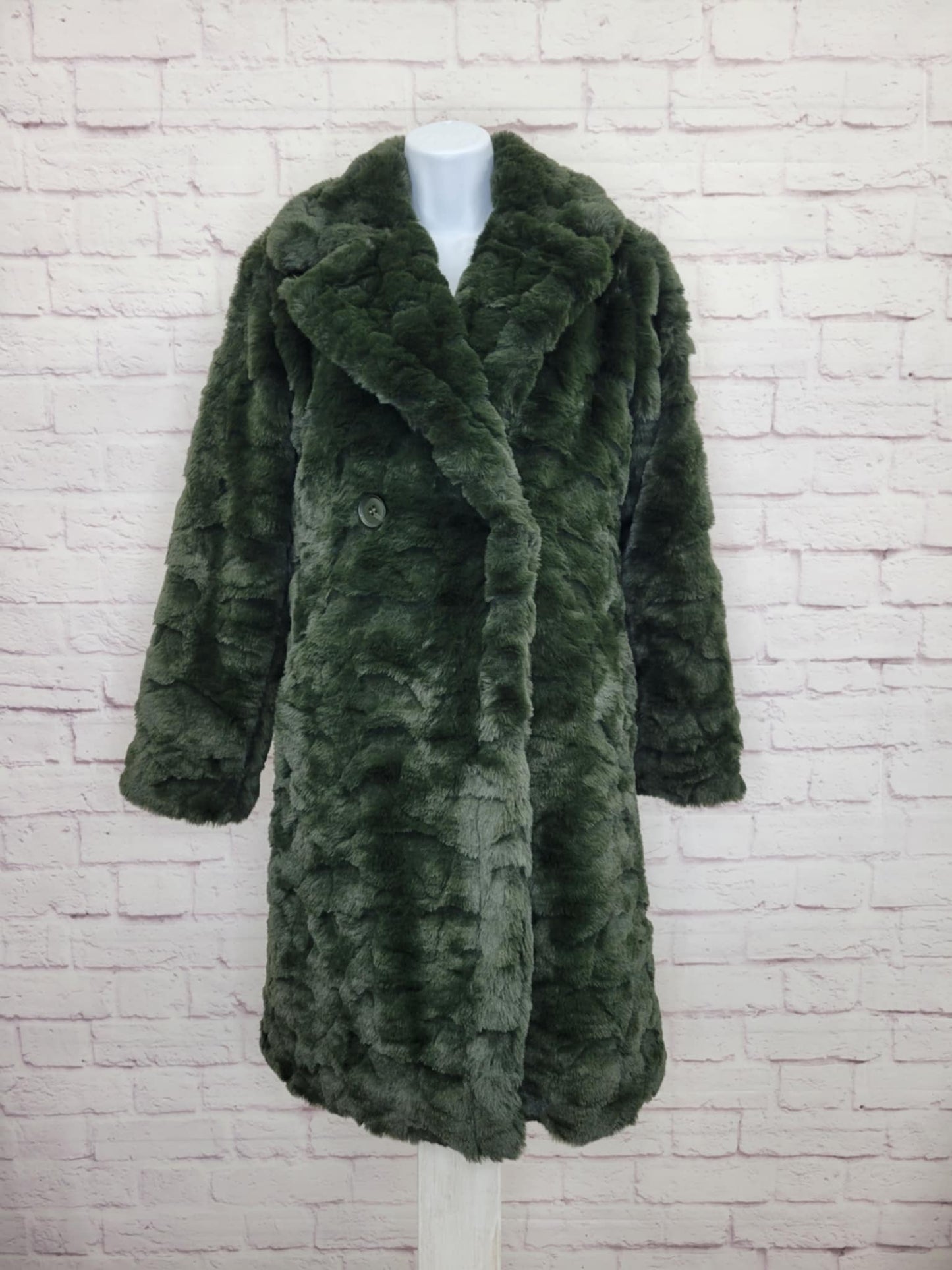 XSMALL DARK GREEN A556120 Dennis Basso Madison Avenue Textured Faux Fur Coat