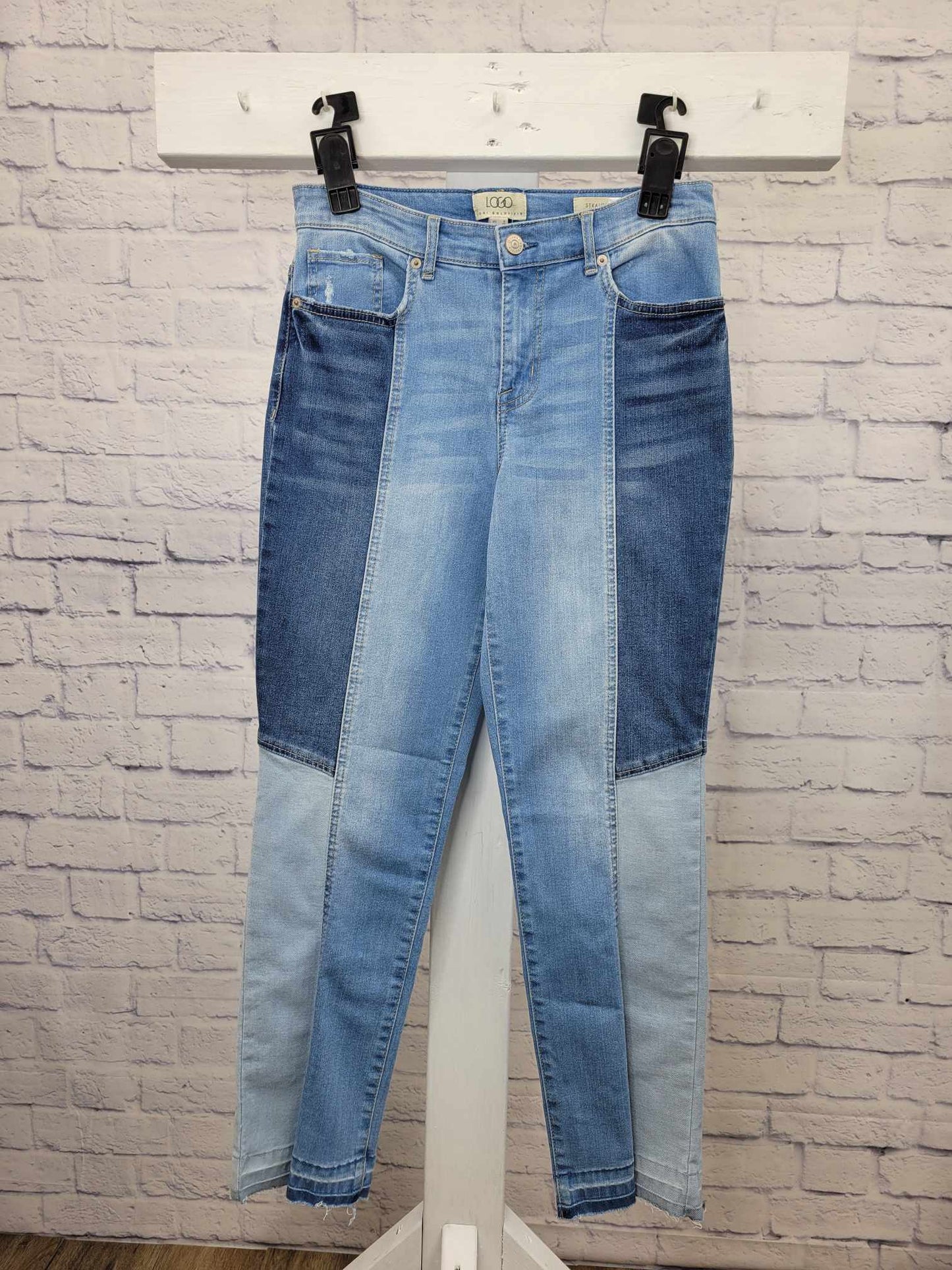 0R INDIGO A455186 LOGO by Lori Goldstein Regular Pieced Straight Leg Jeans