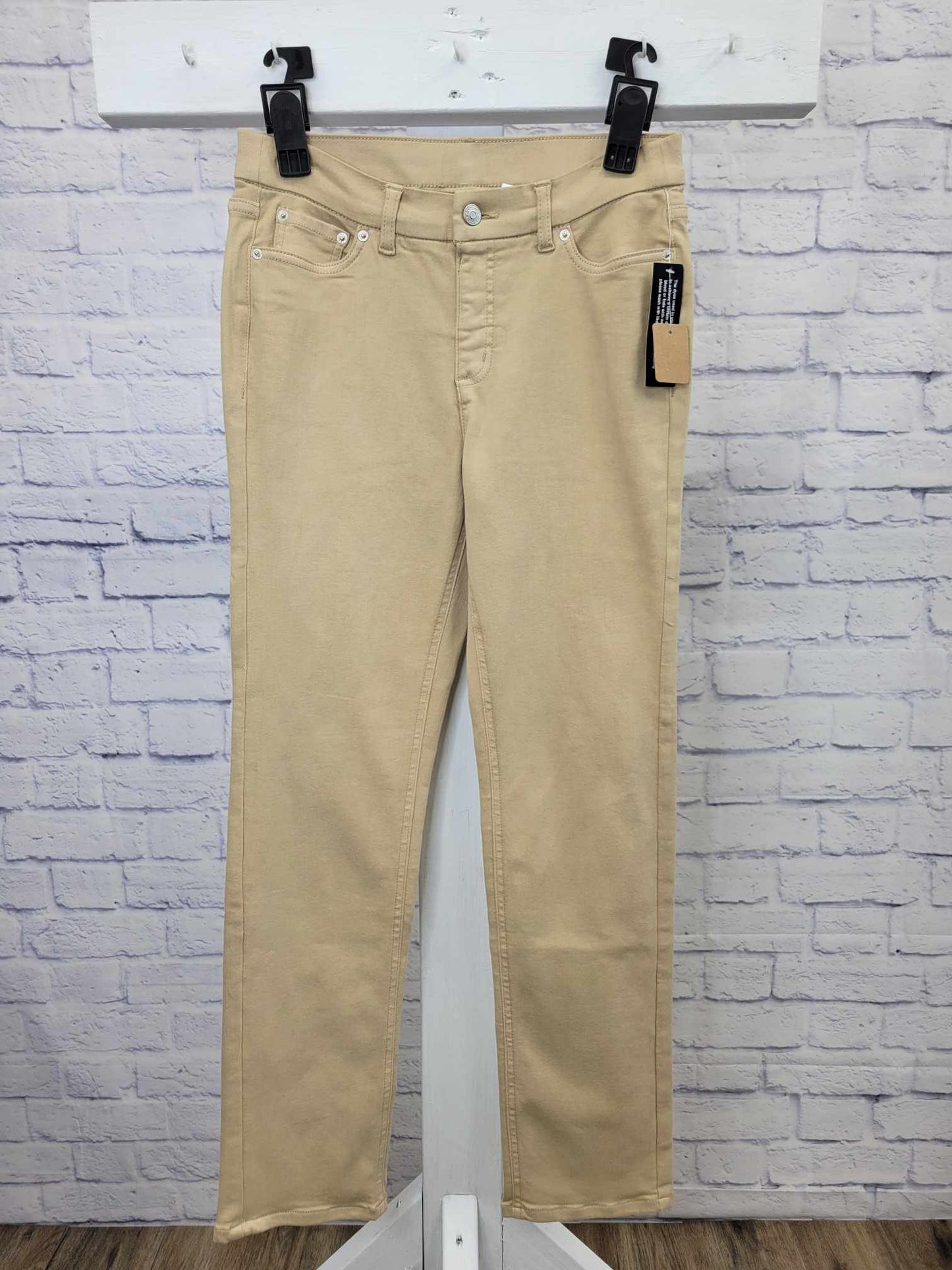 6R BEIGE A470229 Denim & Co. Easy Stretch Color Regular Straight-Leg Jeans