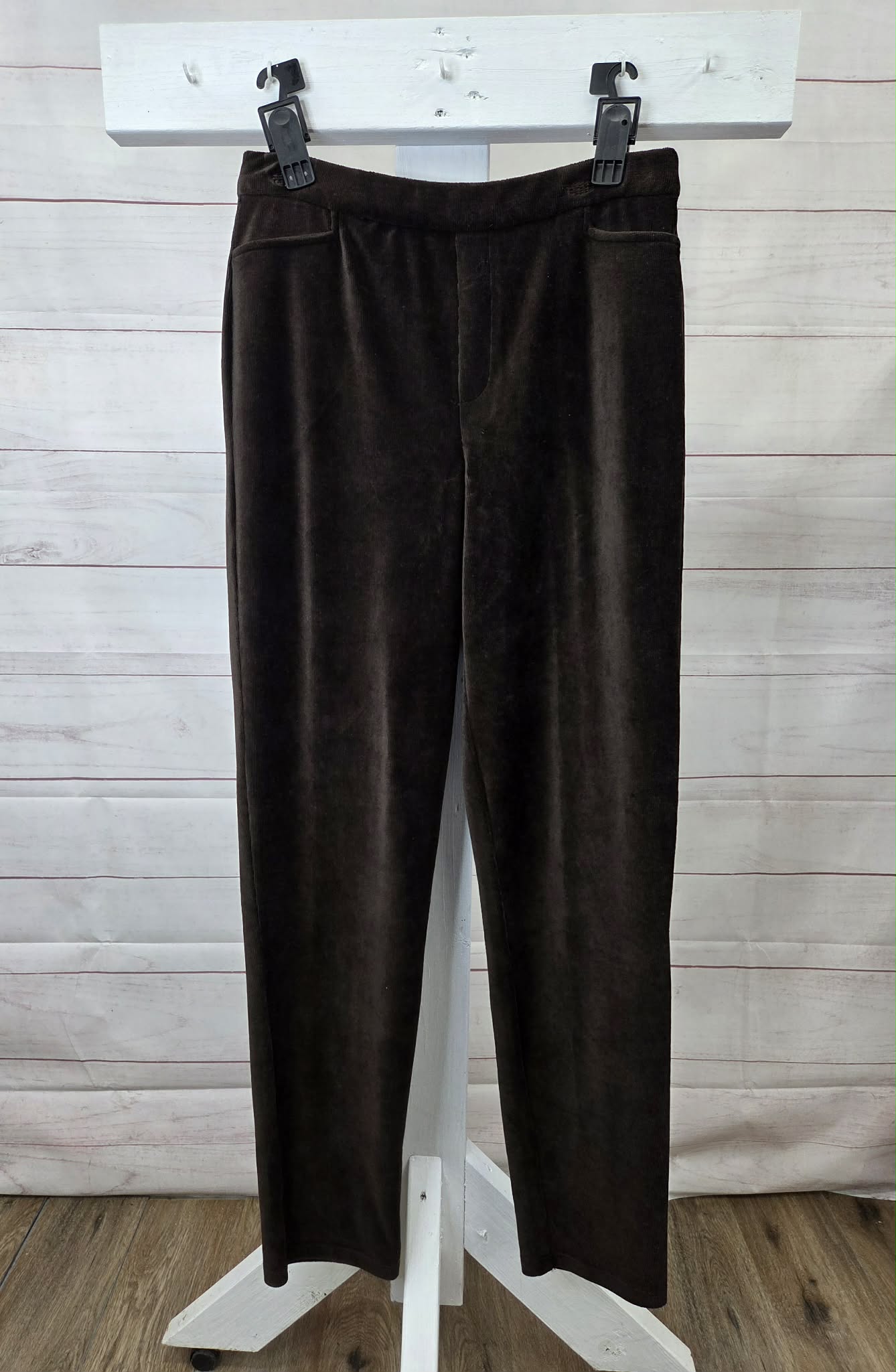 SMALL T BROWN A700729 Susan Graver Weekend Tall Knit Corduroy Straight Leg Pant