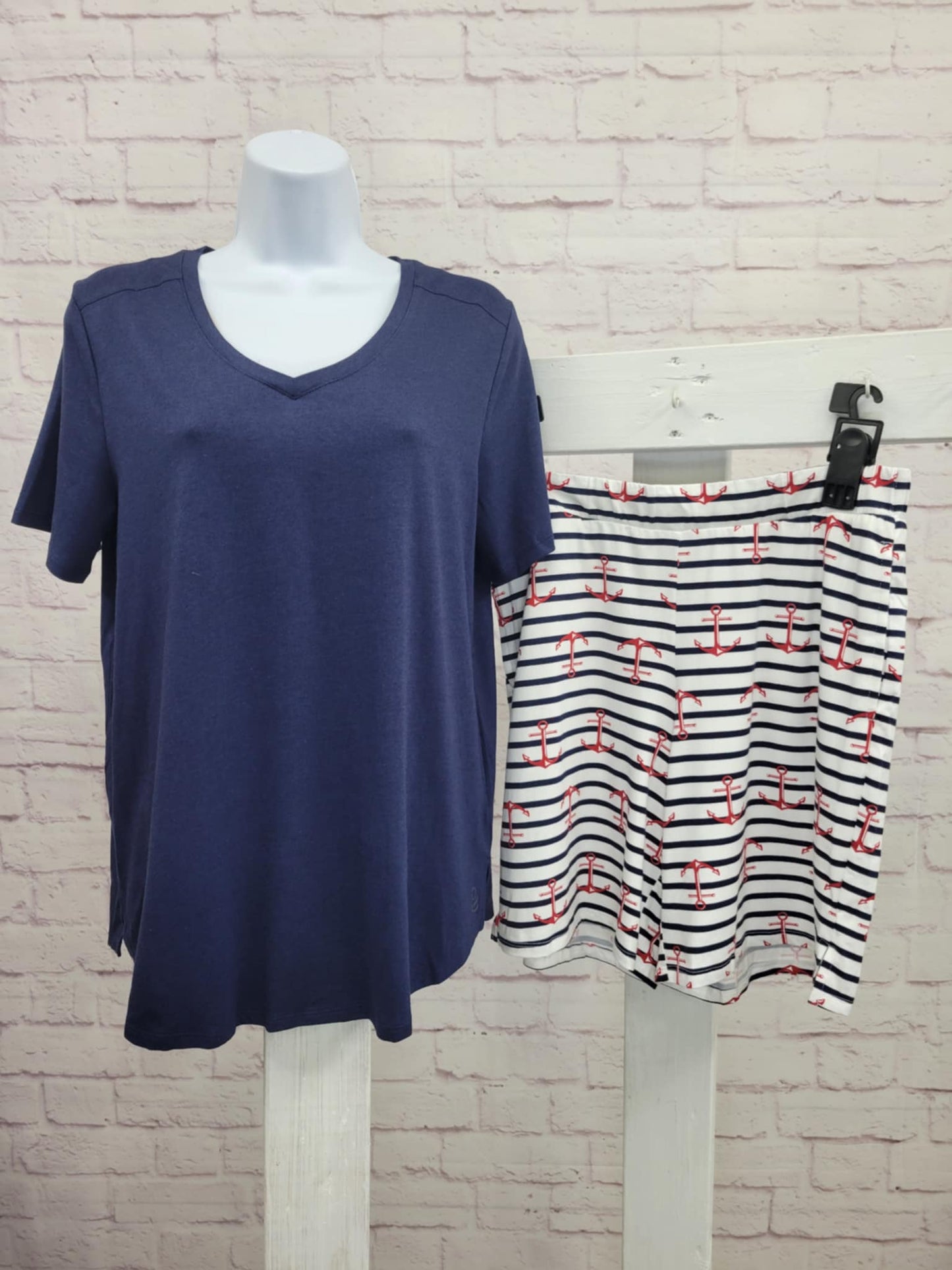 SMALL NAVY A637437 Cuddl Duds Cotton Core T-Shirt and Short Lounge Set