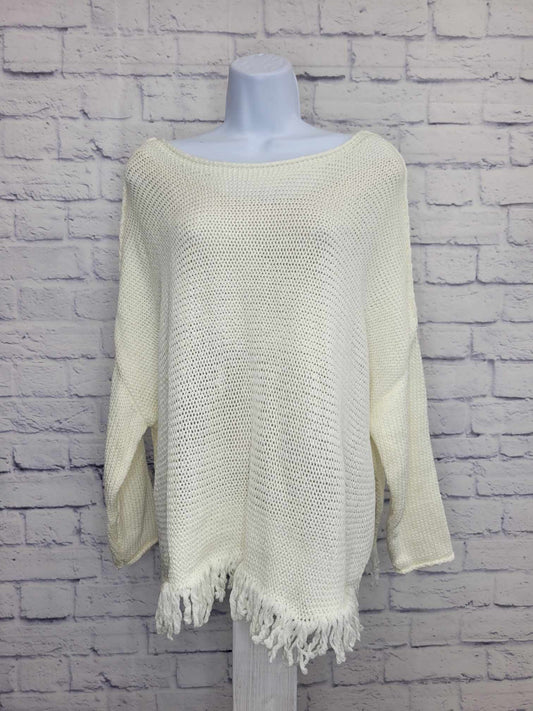 XS/SMALL RAW WHITE A399746 Laurie Felt Baja Sweater with Fringe Hem Detail